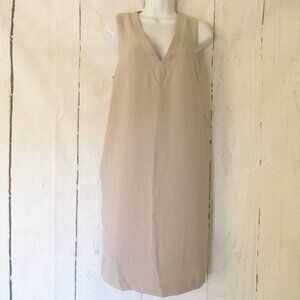 New Brochu Walker Dress L Large Beige Luy Pockets V Neck Pale Wren
